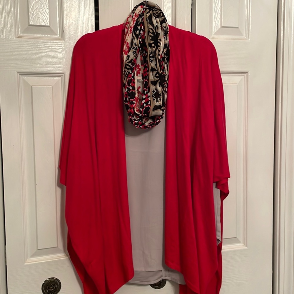 J Jill shawl and scarf with sleeveless blouse